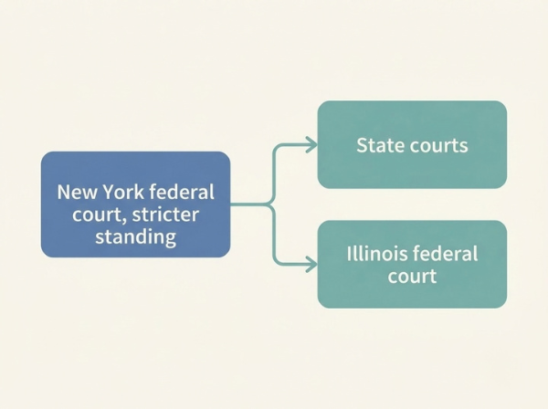 Diagram showing website accessibility filings shifting from New York federal court toward state courts and Illinois.