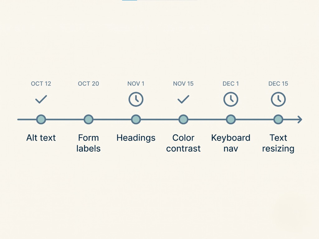 A dated timeline of fix categories resolved and pending over time, rather than a single point-in-time report.