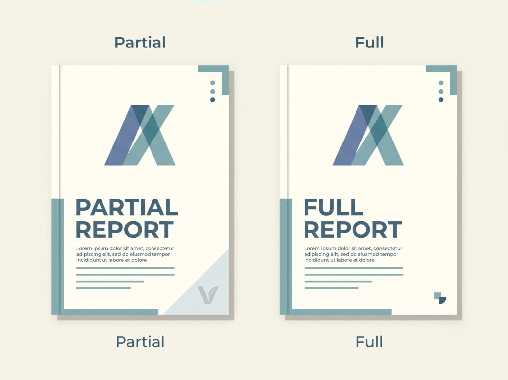 Comparison of a partially white labeled report showing the underlying vendor versus a fully white labeled report showing only the agency's own branding.