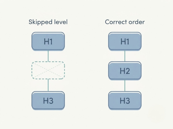Outline diagrams comparing a heading structure that skips a level with one that follows the correct order.