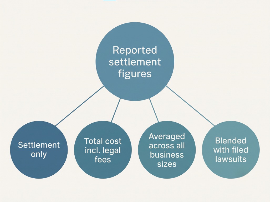 Diagram showing four different measurement categories that all get reported under the single label settlement amount